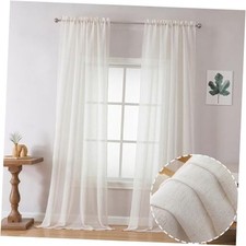 Linen Blend Sheer Curtains 96 inch Long 40"W x 96"L Pack of 2 Natural/Linen