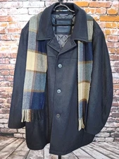 Men’s Tommy Hilfiger Pea Coat Jacket Size 4XL Black Buttons W/Scarf