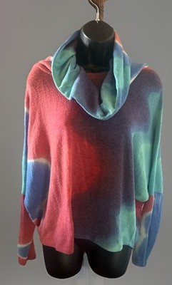 Ariella USA Abstract Art Sweater Lace Up Back Cowl Neck Women s Small
