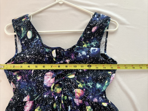 Hot Topic Galaxy Celestial Skater Dress XS Planet Cosmic Goth Pockets Lace-Up - Picture 10 of 14