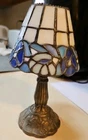 Vintage Leaded Stained Glass Tiffany Style Lamp Shade Brass Tealight Candle Base