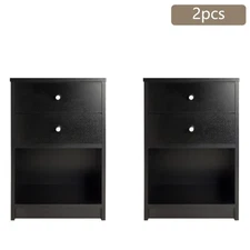Set Of 2 Bedside Table Wood Nightstand End Table Bedroom Storage Coffee Side