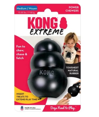 KONG Extreme MEDIUM Black For Power Chewers Treat Stuffable Fetch & Chew Dog Toy