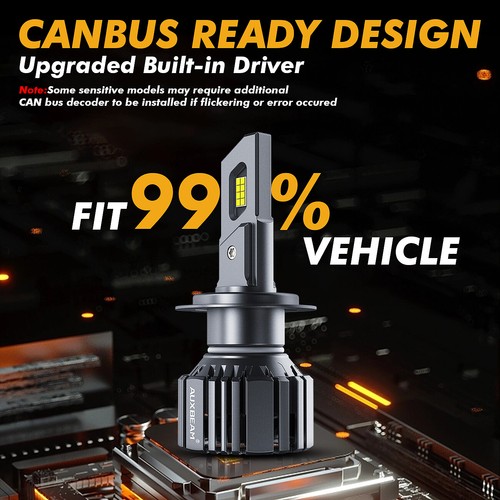 AUXBEAM CANBUS H7+H7 LED Headlight High Low Beam White For VW Jetta Passat Golf - Picture 8 of 12