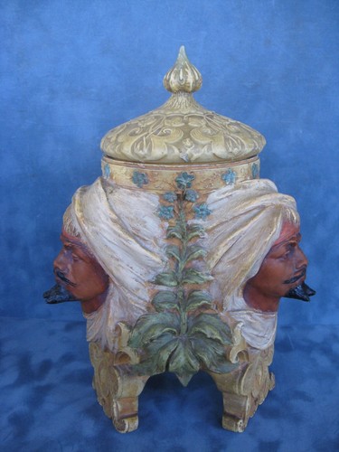 Vintage Österreichischer 3 Kopf/Büste Araber Figur Keramik Tabak Humidor - Bild 4 von 12