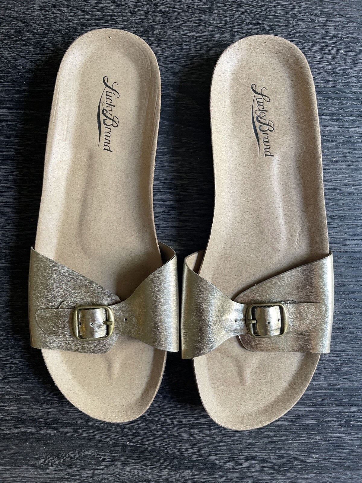 PANTOFOLA D’ORO Pantofole oro marca Lucky con fibbia e suola in sughero taglia 8M