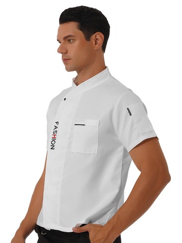 Unisex Chef Coat Double-Breast Short Sleeve Cook Jacket Kitchen Uniform Dress - Picture 118 of 140