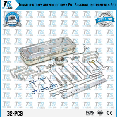 Tonsillectomy Adenoidectomy Ent Surgical Instruments Set with Steel Box 32 Pcs