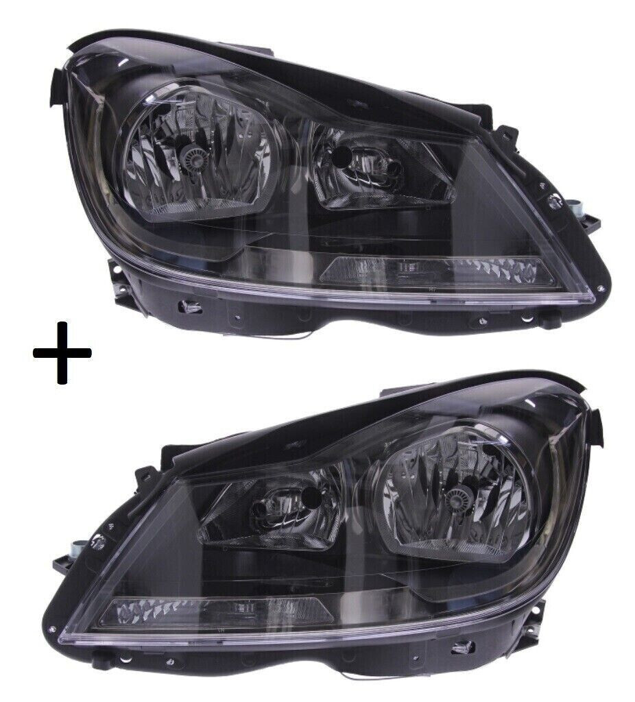 Pack phares avant electriques noirs Mercedes Classe C W204 pour trajets de nuit et pluie