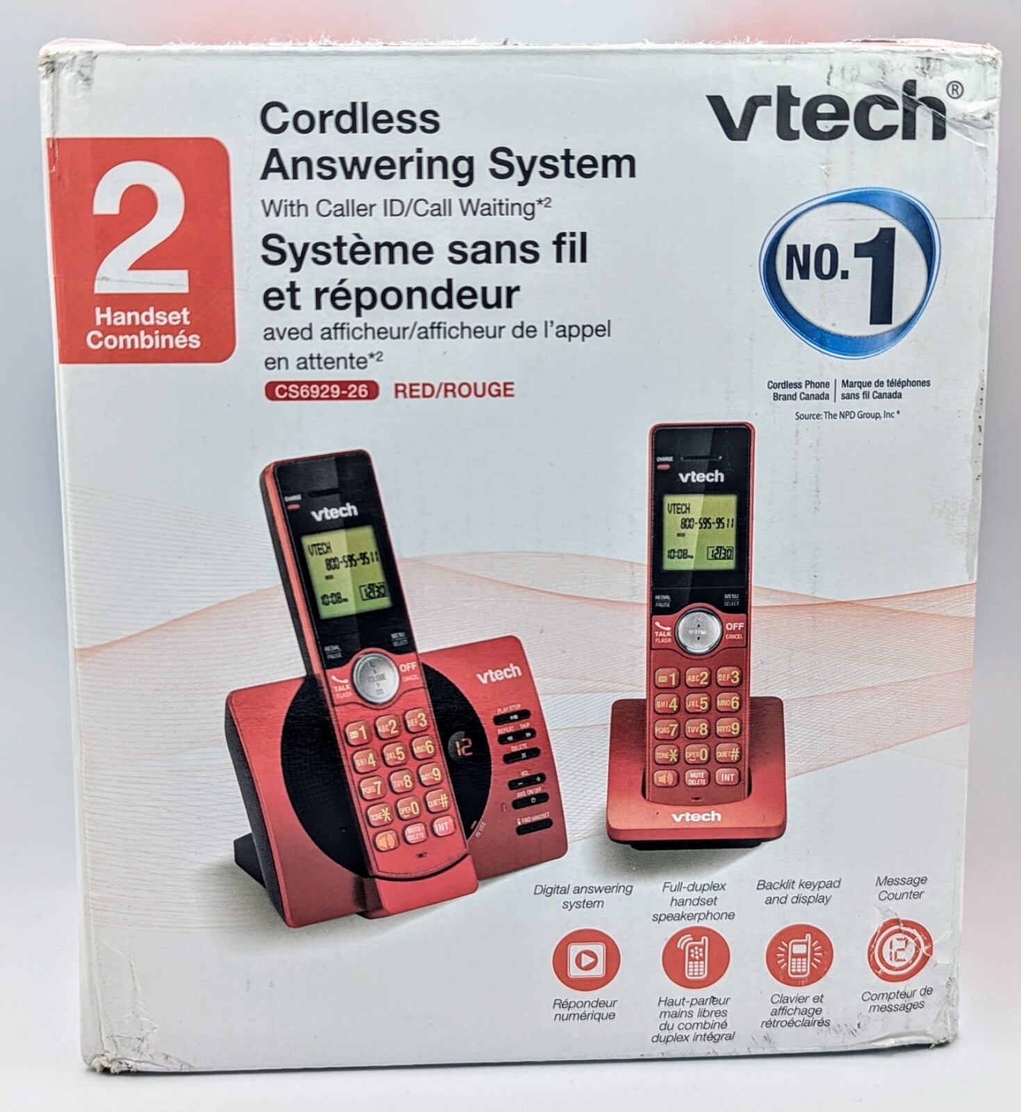 VTech CS6529-26 2 Handset Cordless Phone w/ Digital Answering System - Red