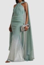 $3709 Talbot Runhof Women's Green Sleeveless Cape Gown Dress Size 46
