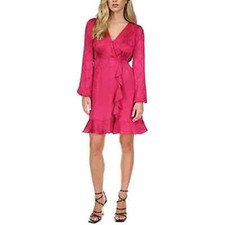 Michael Michael Kors Women Deep Fuchsia Snake Jacquard Long Sleeve Dress Size XL