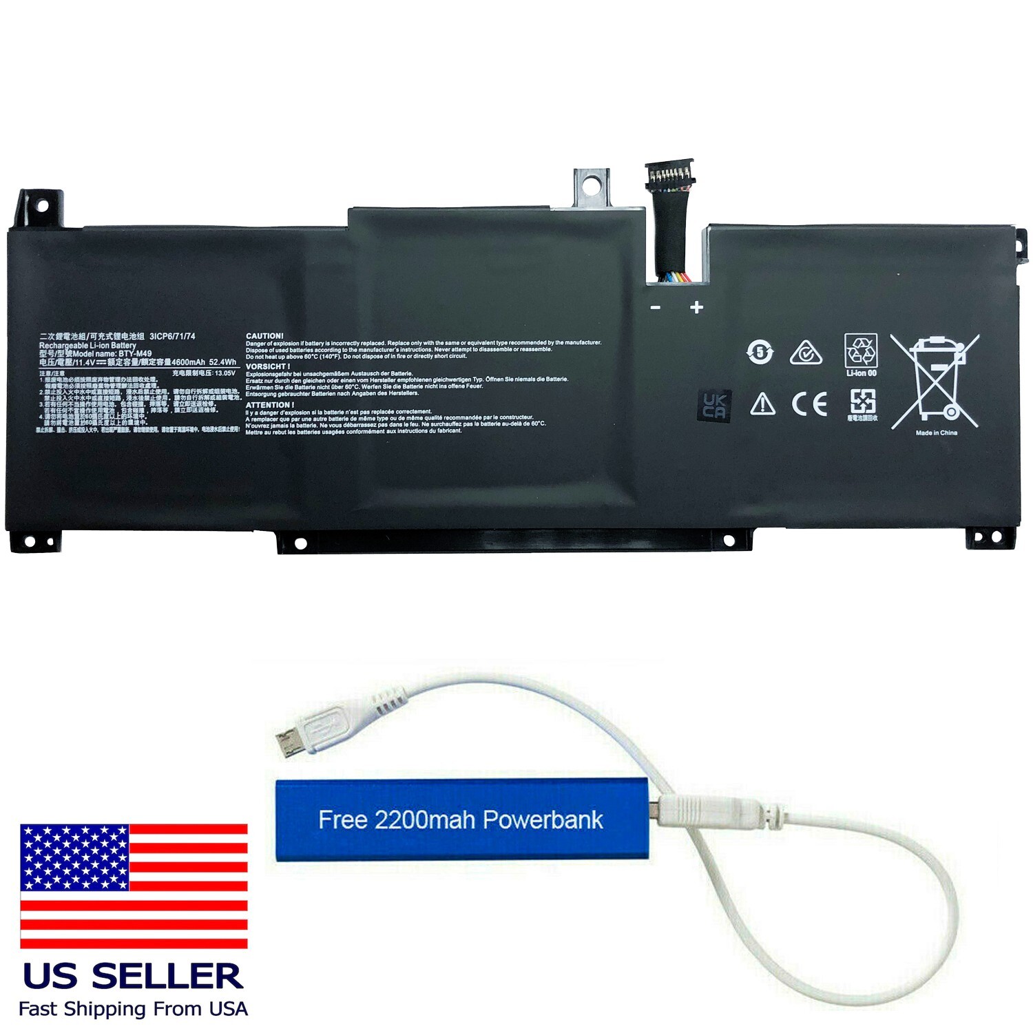 Laptop Akku BTY-M49 Für MSI Prestige 14, Summit E14 – 11,4 V, 4600 MAh, 52,4 Wh