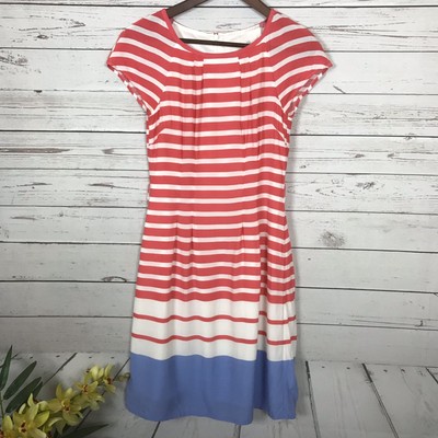 Boden Red White Blue Striped Short Sleeve Pleated Dress Size