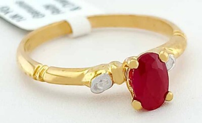ECHTER 0,69 kt RUBIN & DIAMANTEN RING 10 K GELBGOLD - kostenloser Bewertungsservice