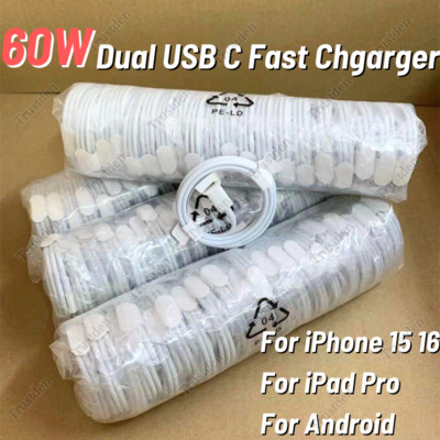Lot 60W USB-C to USB-C Cable Fast Charger Cord For iPhone 15 16 Samsung Macbook