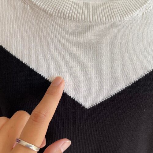 Tommy Hilfiger Colorblock Chevron Sweater Oversized Knit Lilac White Black Sz M - Picture 5 of 8