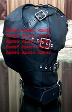 Handcrafted Genuine Black Leather Bondage Hood BDSM Unisex Hood BDSM Face Mask
