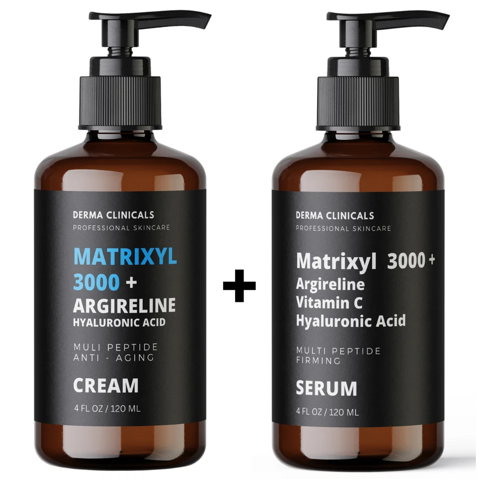 DERMA CLINICALS 2 Pk - Matrixyl 3000, Argireline Hyaluronic Acid AntiAging Wrinkle SERUM + CREAM