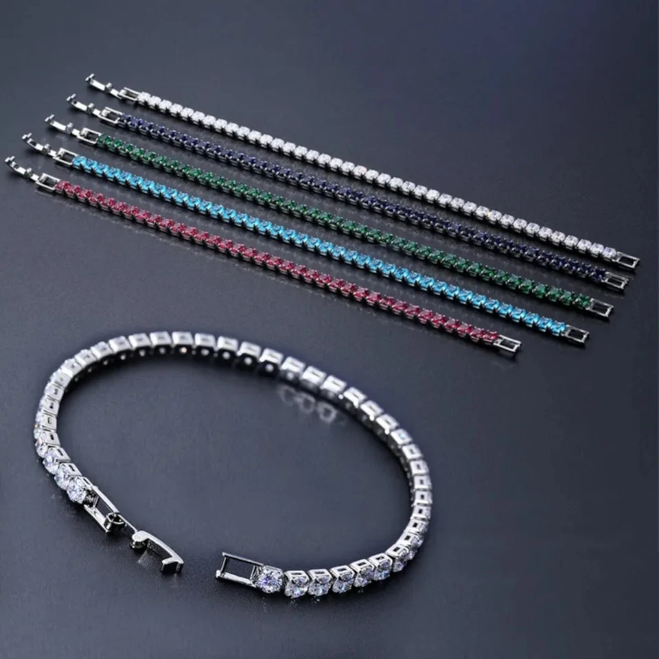 Braccialetti Tennis Zirconi Strass Bracciale 4mm Donna Uomo Elegante 17/19cm ide - Immagine 3 di 4