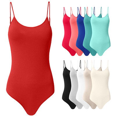 NE PEOPLE Womens Basic Bodysuit with Button Clasp and Strap 10 Colors NEWBS03