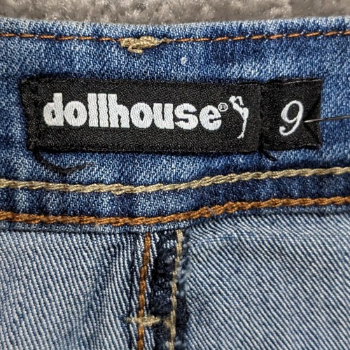 Dollhouse Denim Overall Bib Junior Size 9 Distressed Blue Roll-Up Hem Pockets - Picture 2 of 15