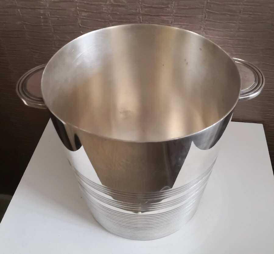 OLD ART DECO CHAMPAGNE BUCKET in SILVER METAL hallmarks ERCUIS