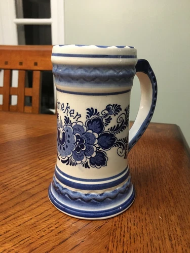Vintage Heineken Blue Delfts Beer Stein Mug Tankard Hand Painted In Holland Bar 