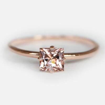square morganite ring, morganite engagement ring, morganite rings for women, 14k