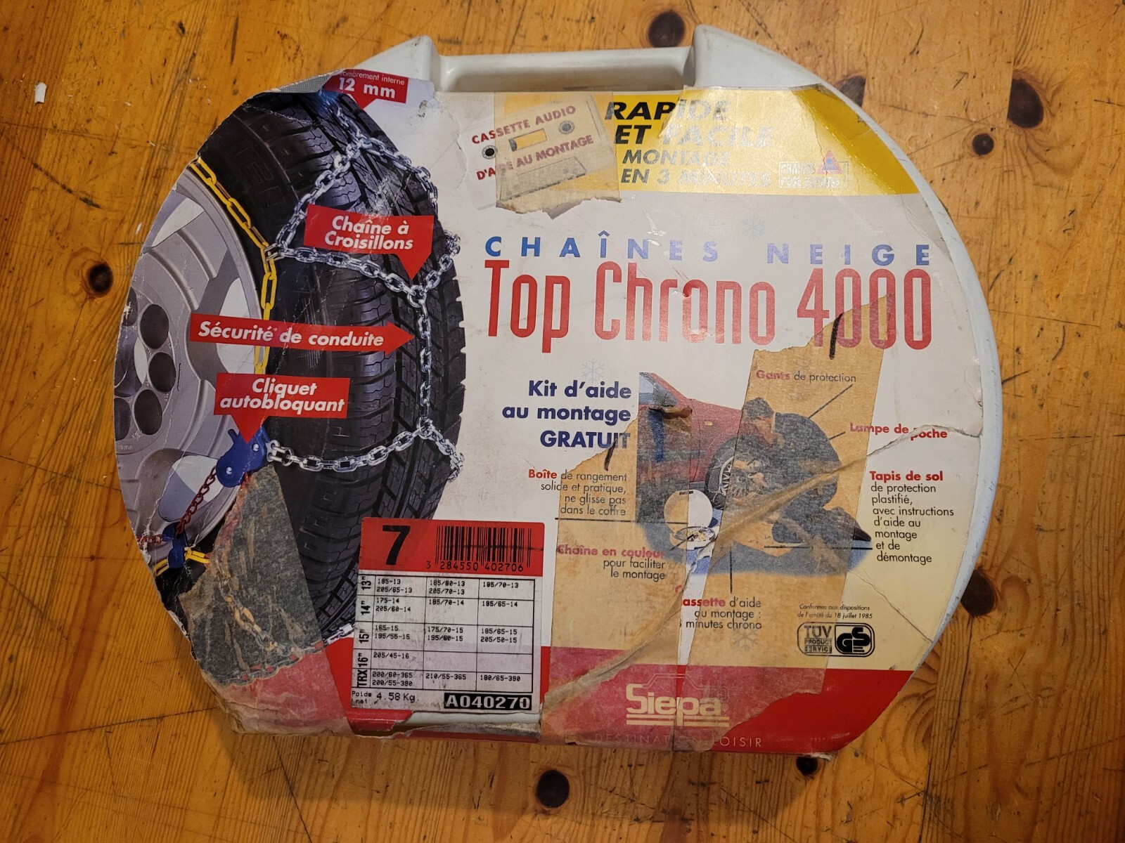 Chaînes neige SIEPA Top Chrono 4000 N°7 à tension automatique et maillons acier 9mm
