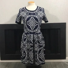 Romeo + Juliet Couture Navy & Ivory S/S Knit Dress size L