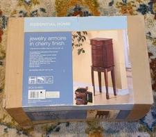 NEW IN BOX Essential Home Jewelry Armoire In Cherry Finish. Box EH 860