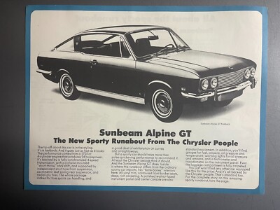 1969 Sunbeam Alpine GT Coupe Sheet / Brochure - RARE!! Awesome L@@K