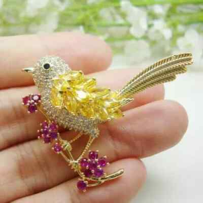 3Ct Marquise Cut Lab-Created Citrine Sparrow Brooch Pin 14k Yellow Gold Plated