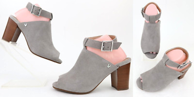 Vionic Kaia Stacked Heel Sandals Sz 8.5 W WIDE WIDTH Light Gray Suede 