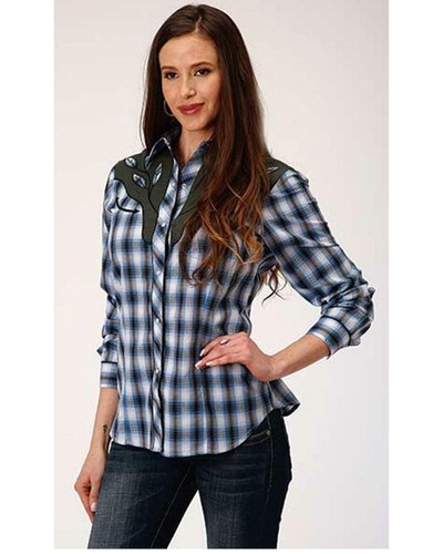 Roper Women's Plaid Print Contrast Yoke 