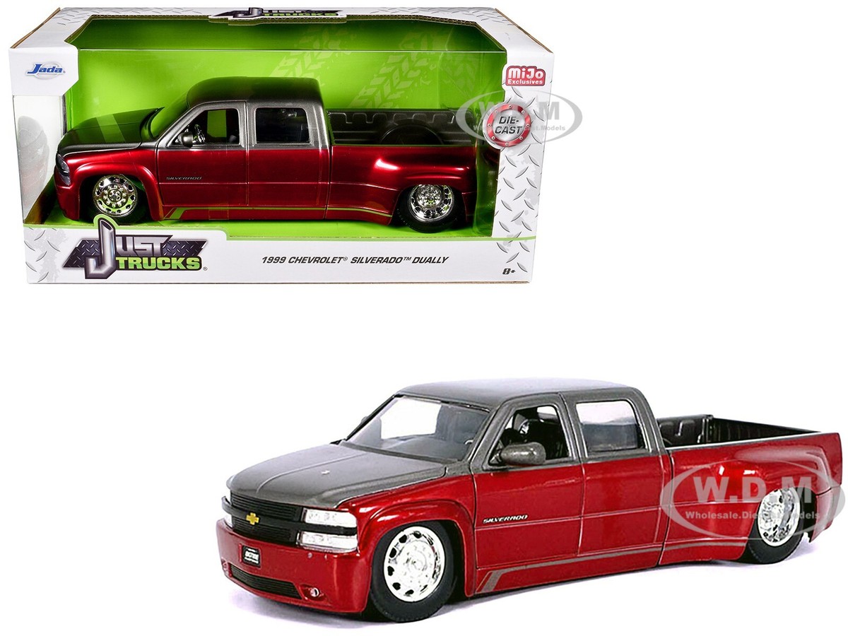 1999 CHEVROLET SILVERADO DUALLY PICKUP RED & GRAY 1/24 DIECAST BY