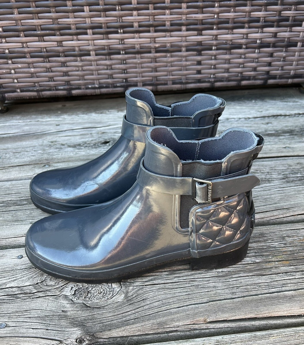 HUNTER Refined Gloss Quilted Chelsea Waterproof Ankle Boots