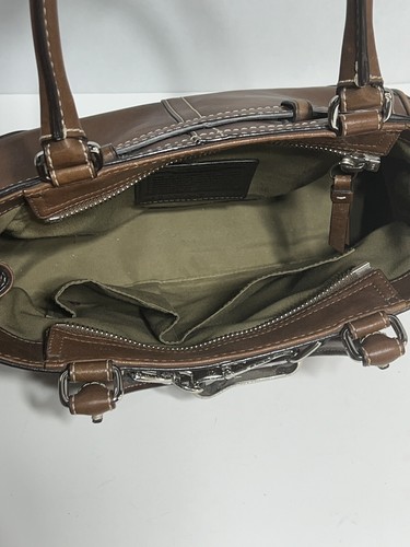 🔥 COACH Satchel Hamptons Whiskey Brown Leather Footed Handbag F11199 - Picture 9 of 20
