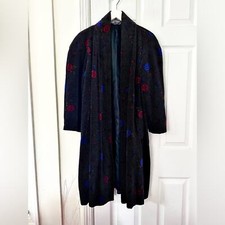 Portrait Black Dotted Vintage 80s Jl Deball Velvet Opera Rose Print Overcoat M L