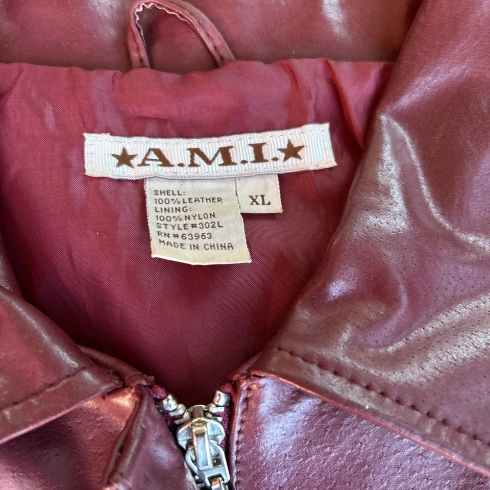 Vintage 90s  A M I Burgundy Leather Vest Cowboy Size XL Womens - Image 2 of 4