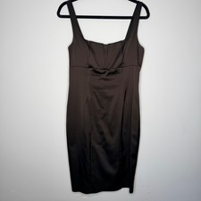 David Meister Womens Black Satin Pleated Square Neck Sheath Dress Size 8