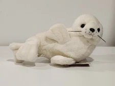 Vintage Tags K & M International Seal Plush White Pup 6” Stuffed Animal Doll