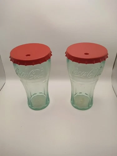 A Pair Of Vintage Plastic Coka Cola Tumbler Cup With Lids