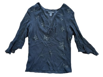 Alexandra Bartlett VTG Silk Womens Top L Embroidered Sheer Whimsigoth Witchy