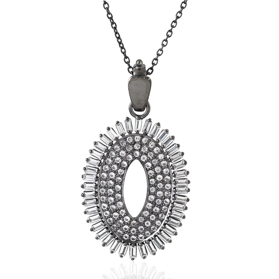 Collar Colgante Topacio Ovalado Cadena Negra Vintage Estilo Art Deco Joyería Regalo Foto 2 de 4