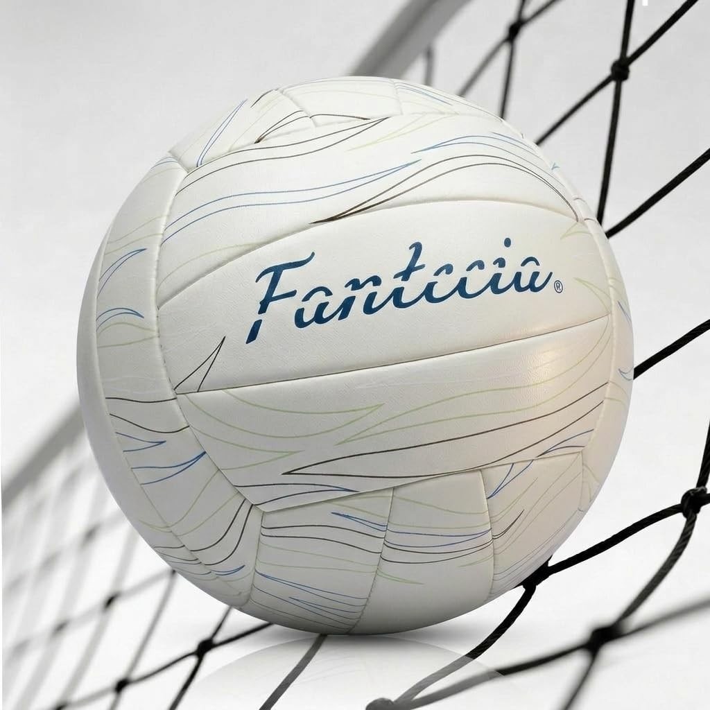 Ballon de beach-volley n°5 en cuir soft touch blanc avec sa pompe de gonflage