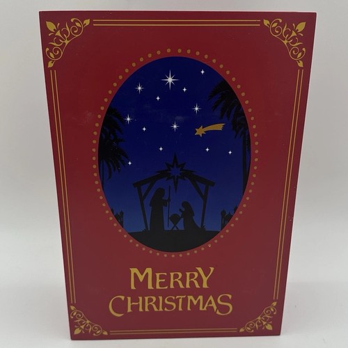 Red Wooden Advent Calendar with 24 Drawers with Nativity Christmas Scene