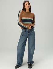 Brixton Women s Racing Stripe Crew Neck Sweater Washed Copper L NWT 89