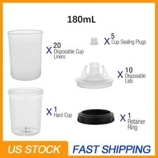 6 Ounce 180ML Disposable Paint Spray Gun Plastic Cup Liners and Lid Kit